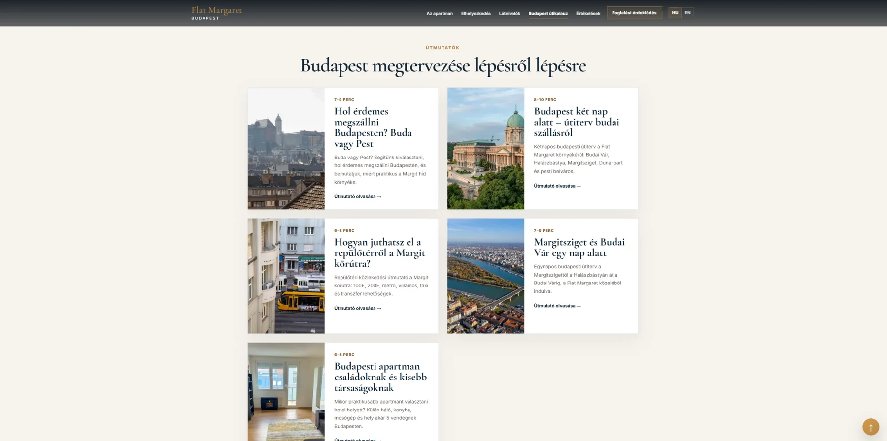 Flat Margaret Budapest útikalauz többoldalas helyi SEO-tartalmakkal