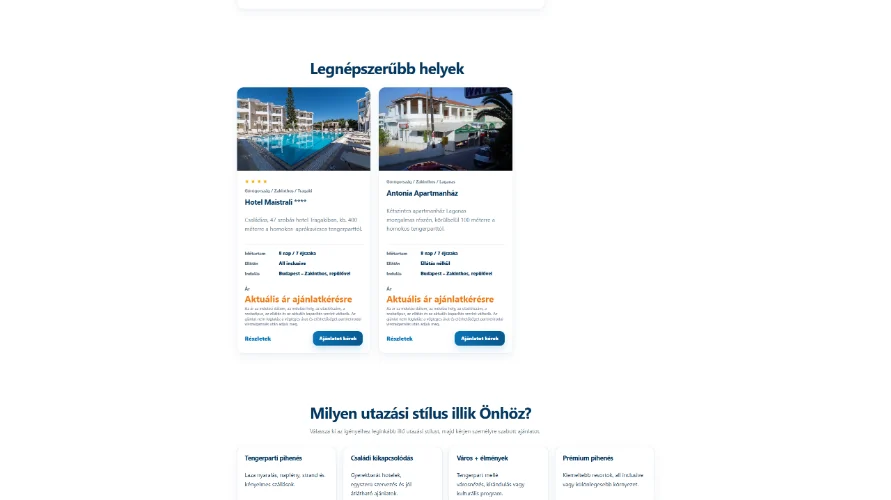 Ildiana Tours Görögország gyűjtőoldal szálloda- és utazási ajánlatkártyákkal