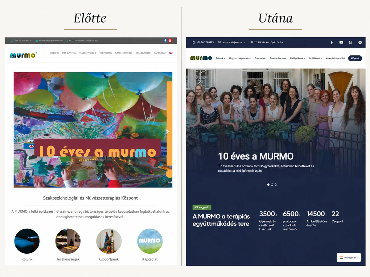 Murmo főoldal redesign előtte és utána összehasonlításban