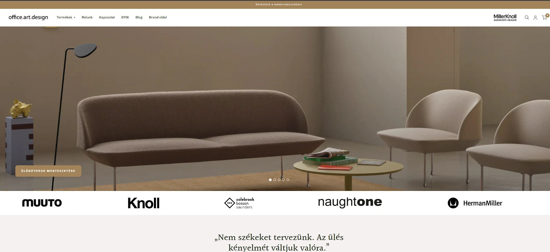 Office Art Design Shopify webshop főoldal prémium irodabútor webáruházként
