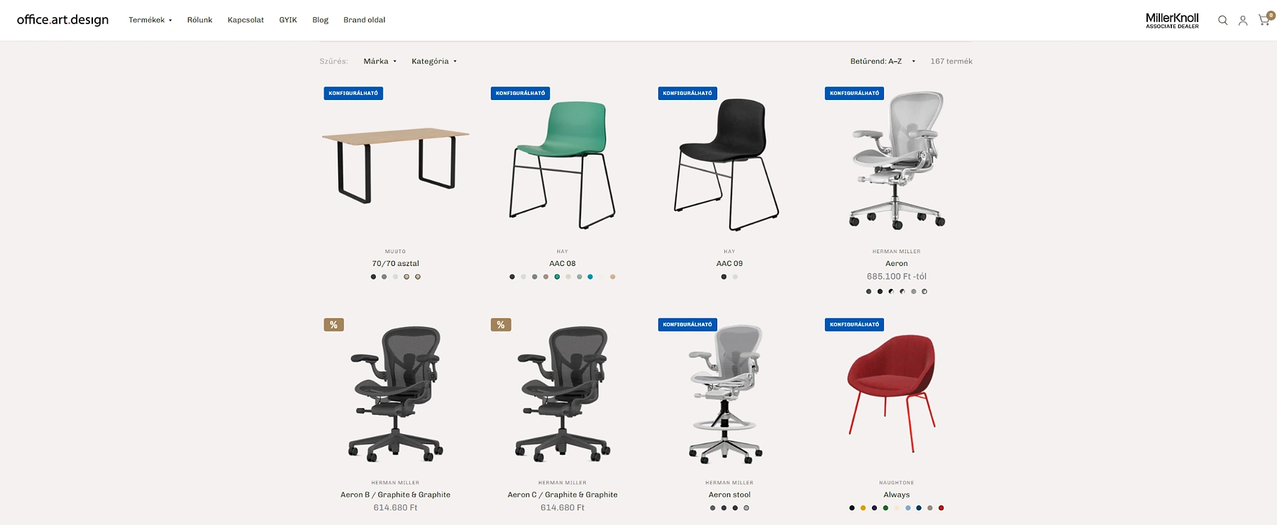 Office Art Design webshop termékstruktúra és collection oldal Shopify felületen