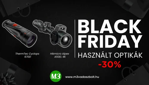 M3 Vadászbolt Black Friday kampánygrafika használt optikák akciós kommunikációjához