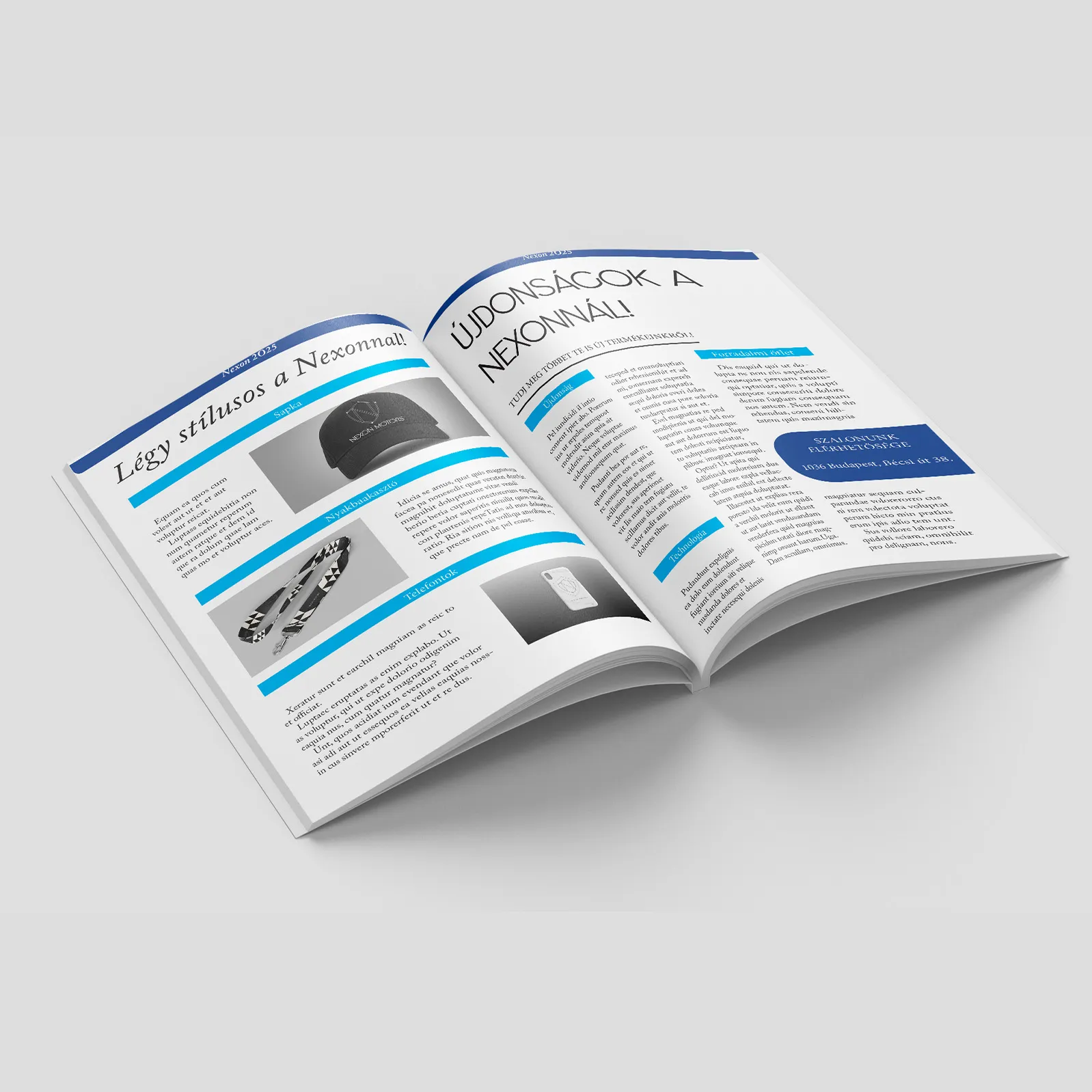 Nexon magazin belső layout – céges nyomtatott kiadvány