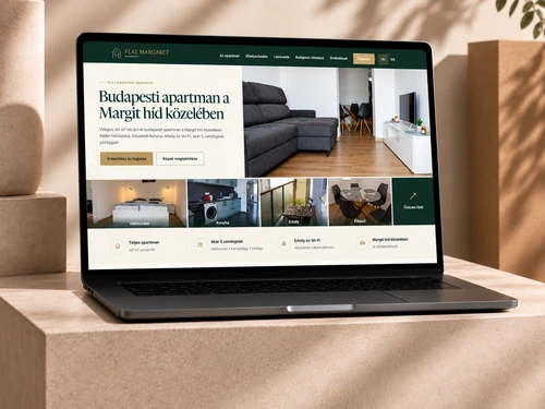 Flat Margaret budapesti apartman weboldal laptop mockupon
