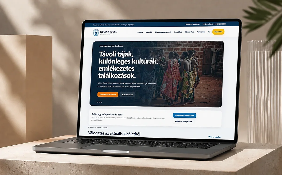 Ildiana Tours travel website on a laptop mockup